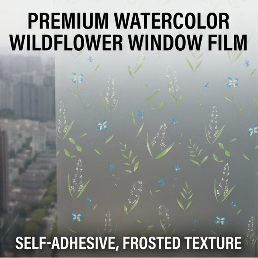 Home Bathroom Window - Selbstklebende Frische Blumen-Blatt-Fensterfolie, Mattierte Sichtschutz-Glasaufkleber, Heimdekoration