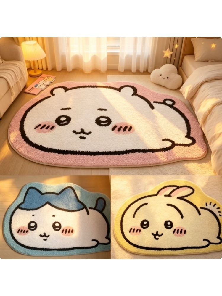 Home Bathroom Floor Mats - Chiikawa Cartoon-Teppich Anime Hachiware Usagi Plüsch-Bodenmatte