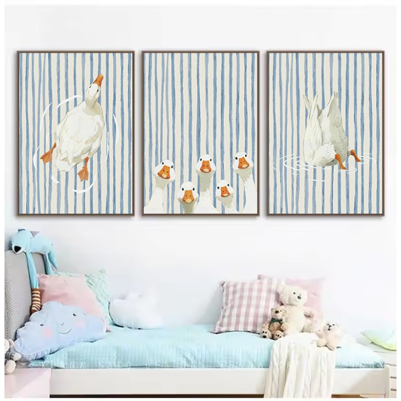 Home Bathroom Wall Art - Retro Blau Gestreifter Verspielter Narriger Gans