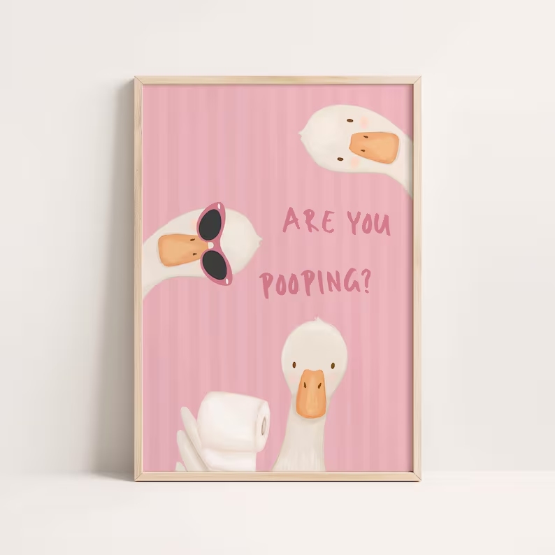 Home Bathroom Wall Art - Moderner Cartoon-Wandkunstdruck mit rosa gestreiftem Poop