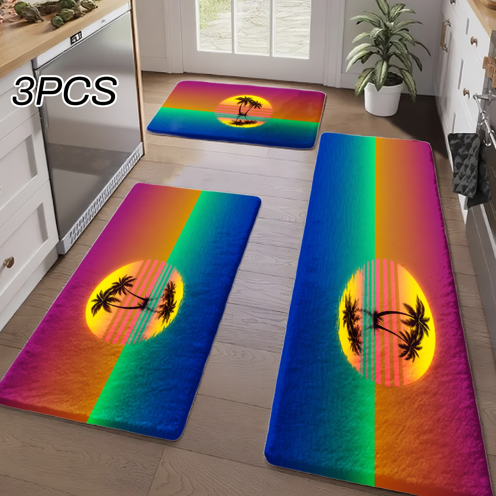 Home Bathroom Colors - 3-teiliges Küchen-Teppich-Set, Heimdekoration für Haustür, Küche,