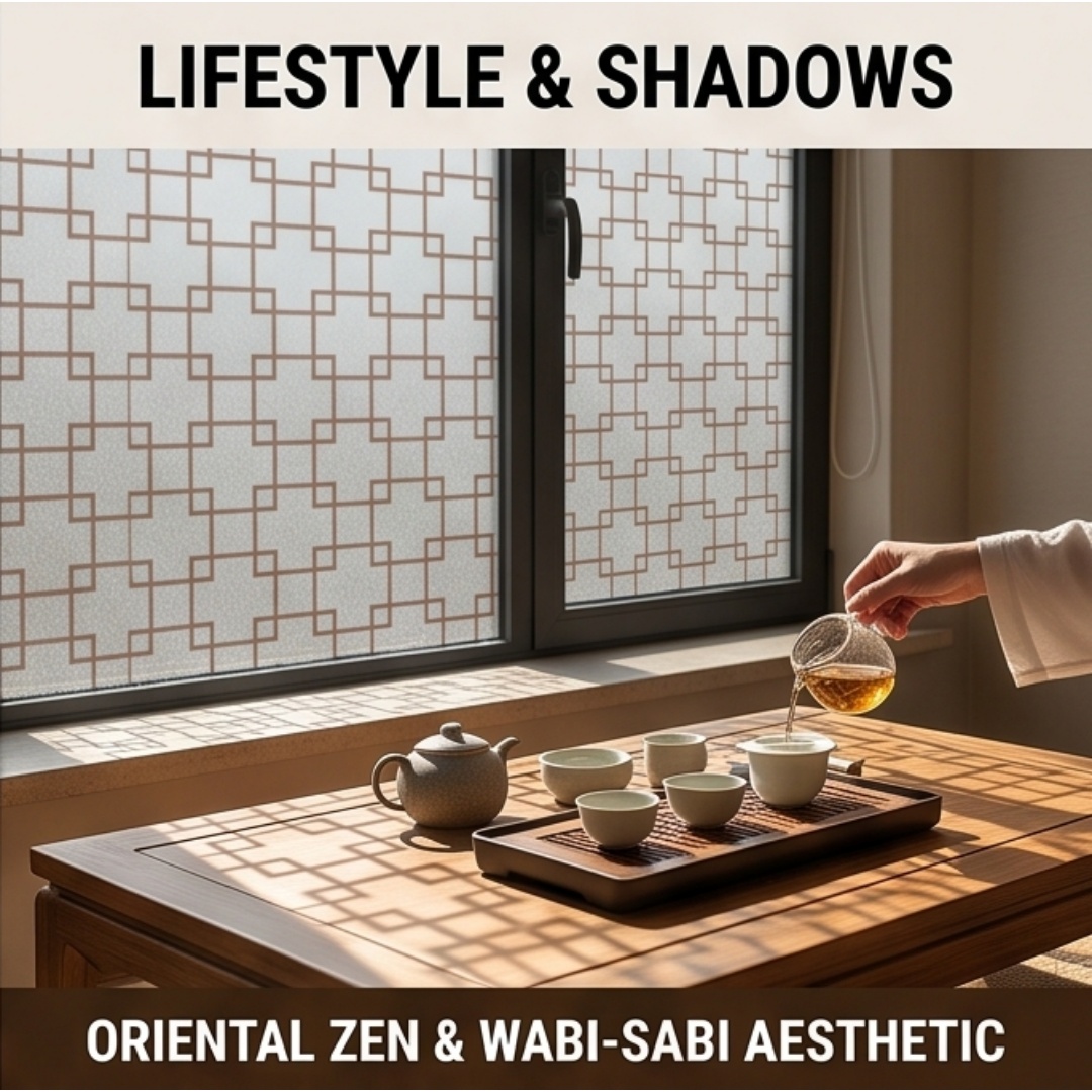 Home Bathroom Window - Orientalisches Gittermuster Quadratisch Bedruckte Mattierte Fensterfolie
