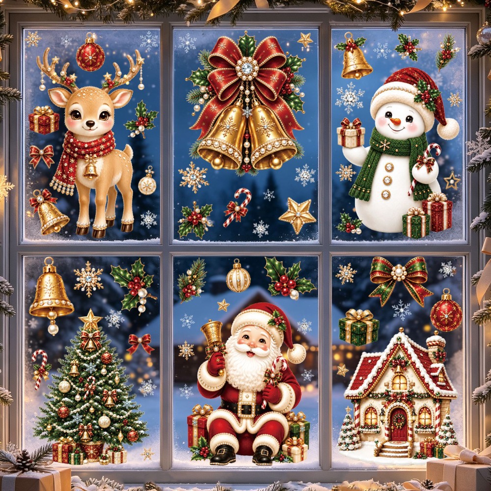 Home Bathroom Tiles - Weihnachten 2027 Neue Fensteraufkleber Niedliche Weihnachtsmann-Rentier-Schneemann-Schneeflocken-Weihnachts-Glasaufkleber