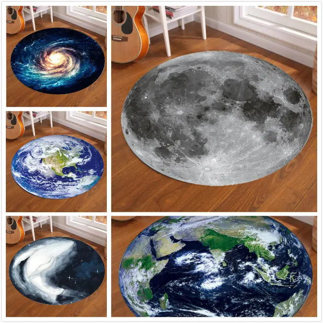 Home Bathroom Floor Mats - Galaxy Earth Moon Runder Teppich für