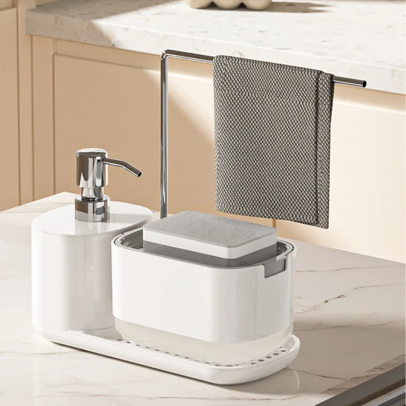 Home Kitchen Bathroom Cleaning - Seifenspender mit Schwammhalter, Reinigungsflüssigkeit, Pumpspender, Behälter,