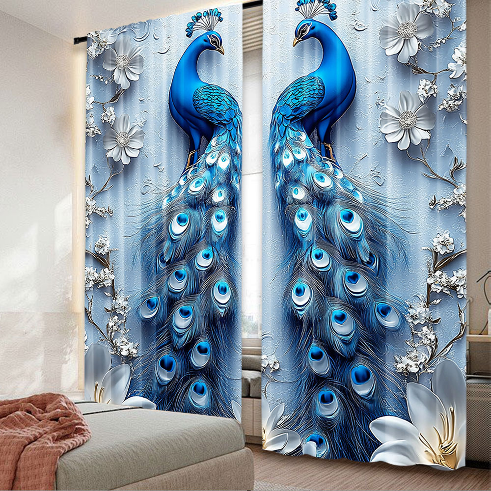 Home Bathroom Colors - 2 Stücke Gothic Blauer Pfauen-Vorhang Elegante