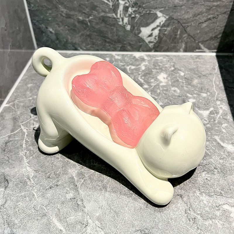 Tiny Home Bathroom Kit - Niedlicher Katzen-Seifenhalter, Glatter Kunststoff-Toilettenseifenbehälter, Badezimmer-Zubehör, Waschraum-Accessoires,